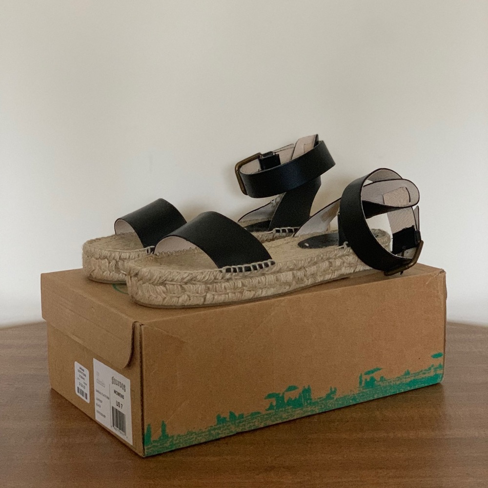 Soludos Black Leather Platform Sandals (Brand New)